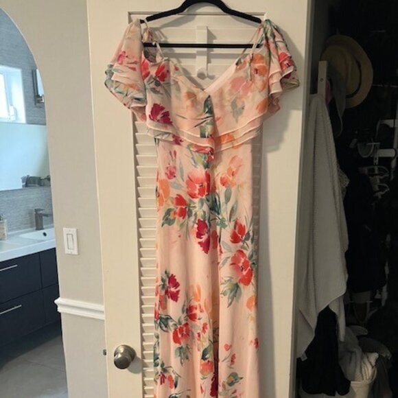 CALVIN KLEIN Size 2 Flutter Sleeve Floral Print Ruffle Dress - Picture 2 of 8